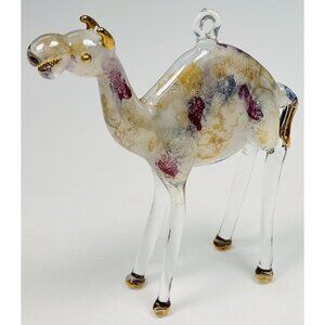 VTG Egyptian Handblown Glass Christmas Tree Ornament CAMEL Watercolor Gold EUC